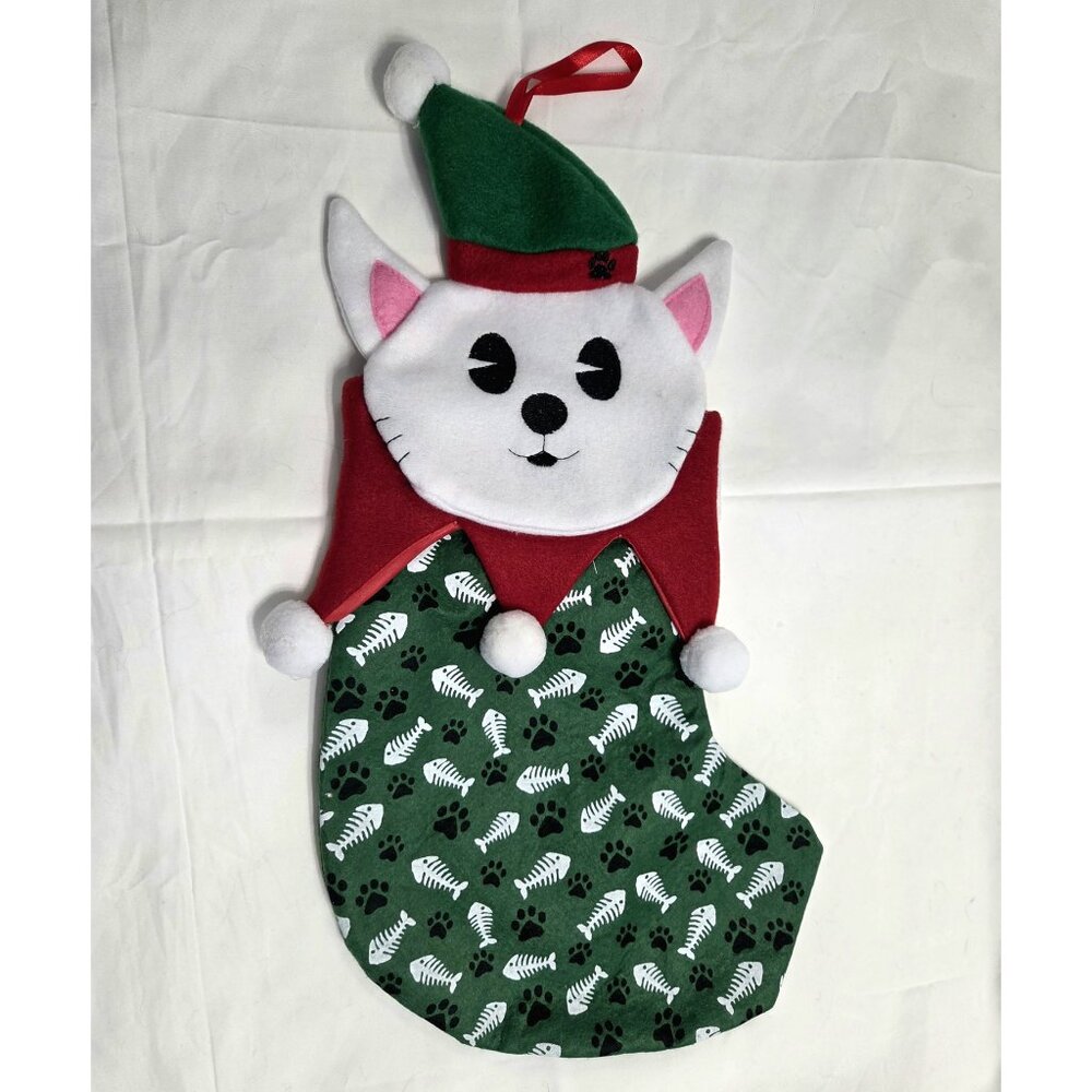 Furry & Fabulous Cat Holiday Stocking Fish Bones 17" NWT